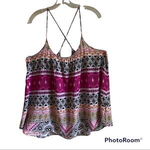 𝅺Old Navy Womens Tribal Print Criss Cross Strap White/ Pink/ Black Top Size XXL